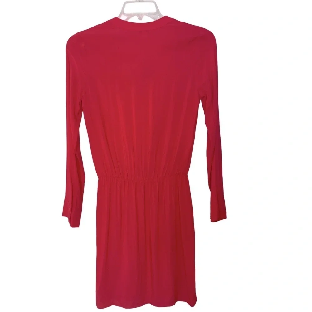 Splendid Coral Long Sleeve V Neck Mini Dress Pockets Elastic Waist Size M NEW - Picture 4 of 10